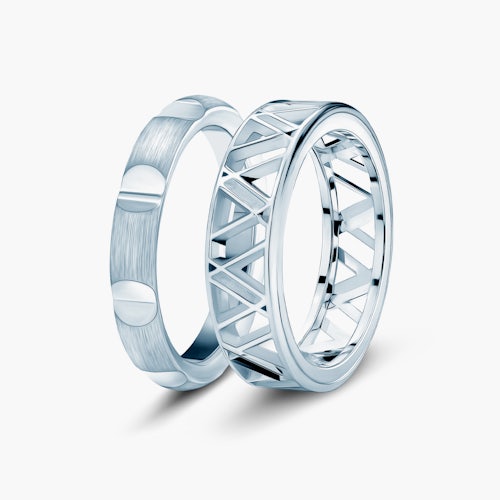 Obrączki partnerskie Sign of Love®: białe złoto, półokrągła 3,5mm i płaska 5,5mm